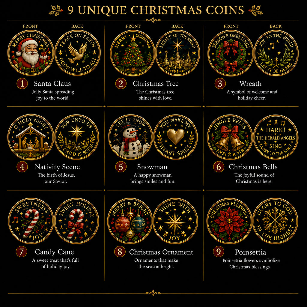 🎉🇺🇸 Limited Edition! 🔥 Only 250 Available! 🌟Christmas Commemorative Coin Collection (9-Coin Gift Set)