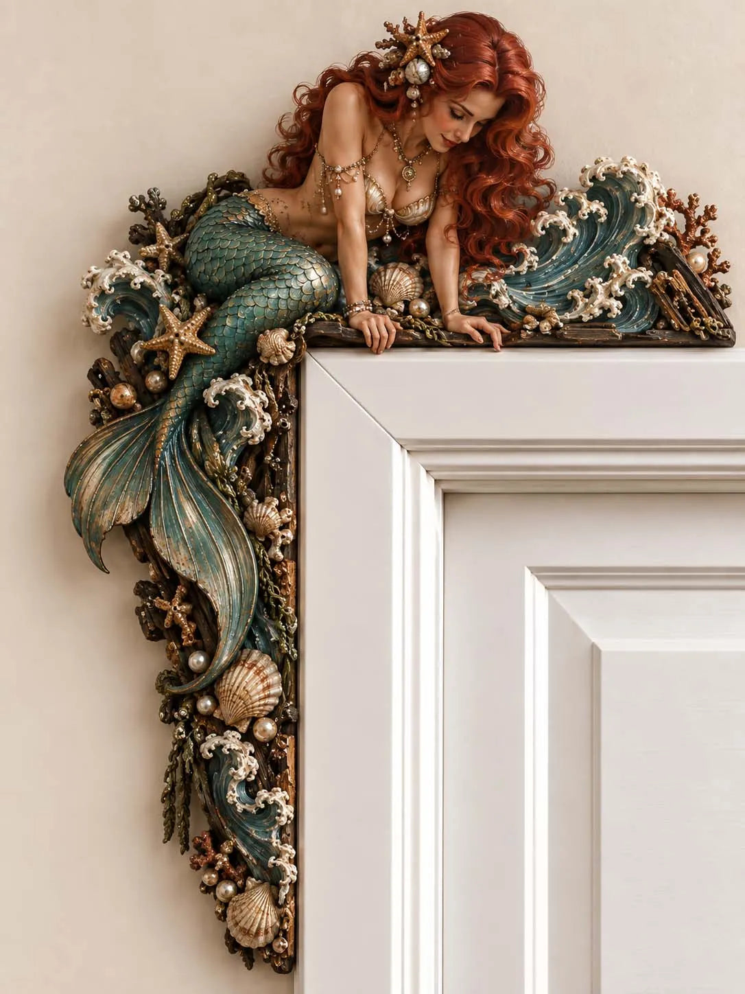 🧜♀️ 🐚 Beautiful Mermaid Door Corner 🌊 Waves & Seashells Fantasy Wall Decor
