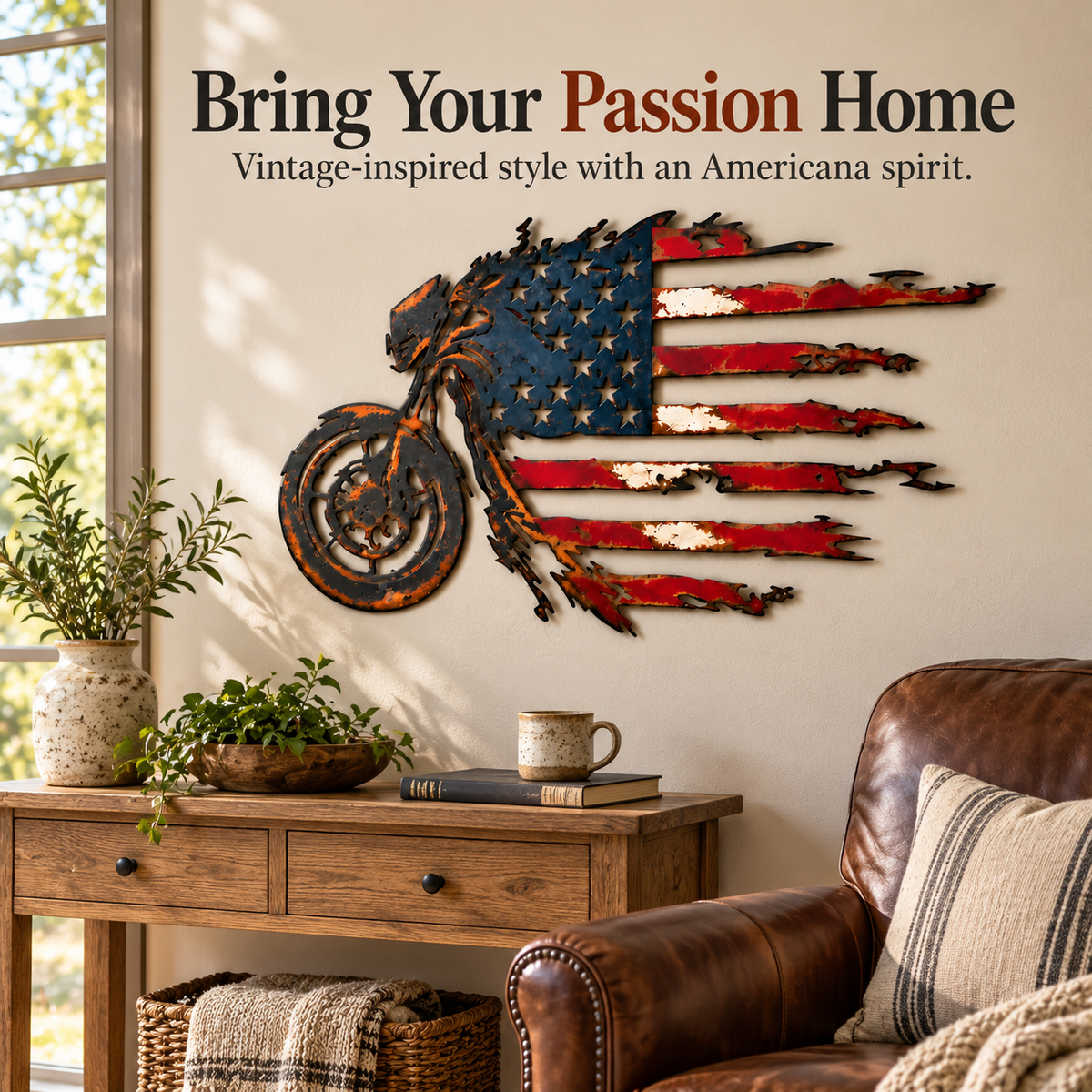Patriotic Motorcycle American Flag Metal Wall Art