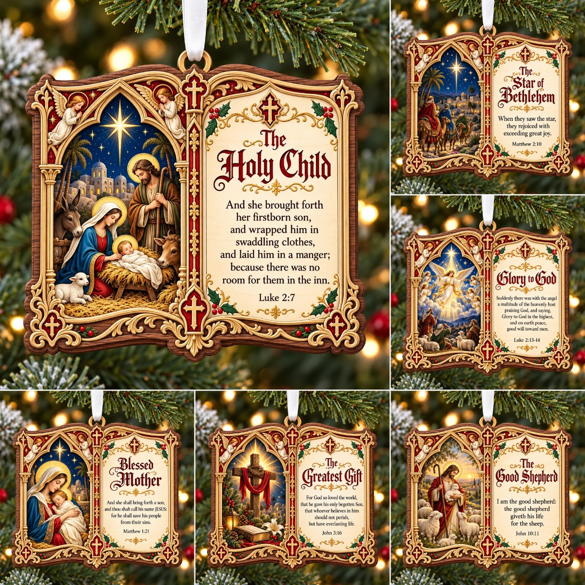 Christian Christmas Bible Verse Book Ornament β Nativity Scripture Keepsake