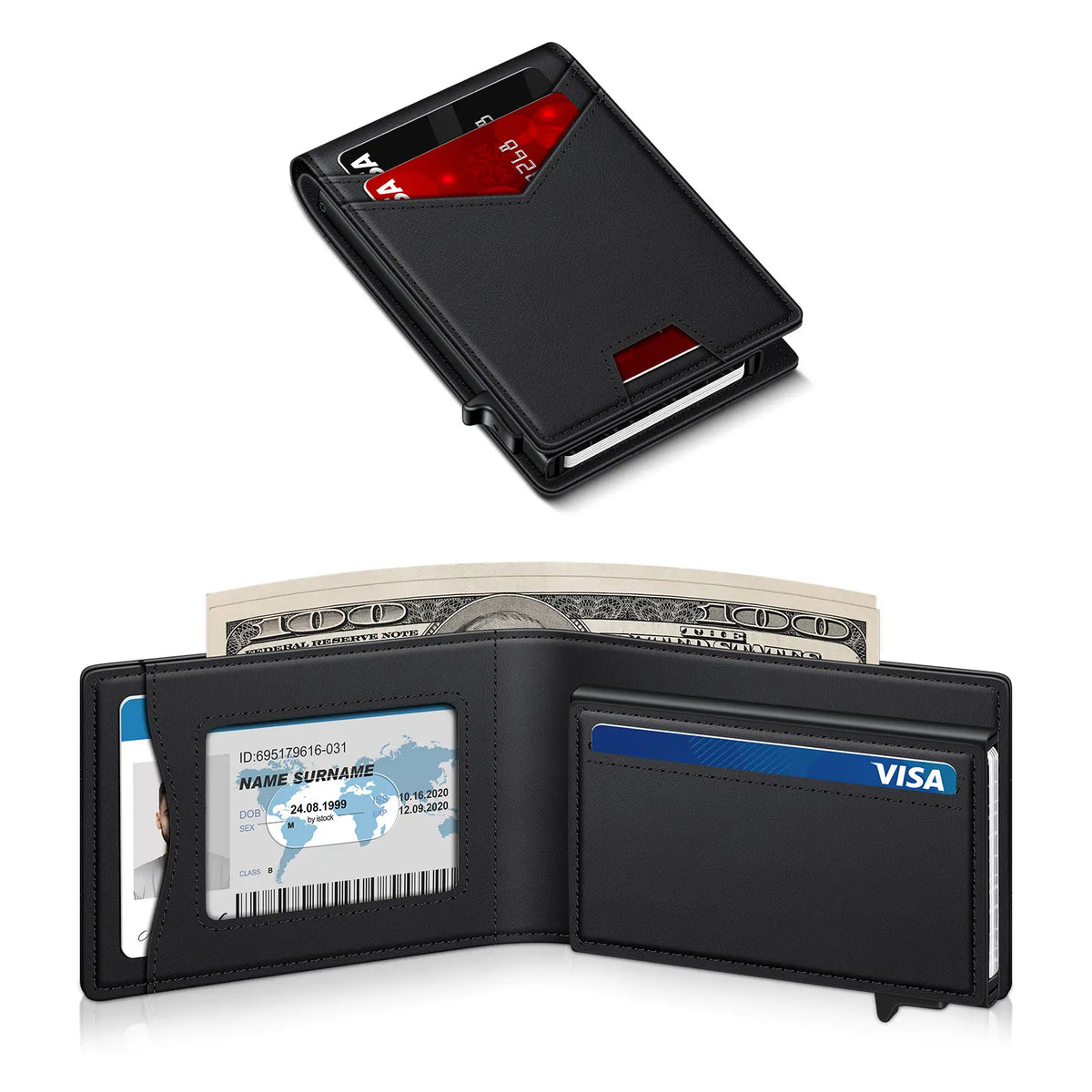 Men's RFID Minimalist Bifold Wallet - 1 ID Window, Pop-Up Card Holder, Money Clipπ³