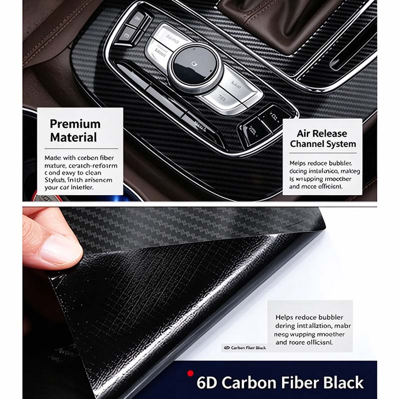6D Gloss Carbon Fiber Vinyl Wrap Film, Self-Adhesive Car Interior Exterior Trim Decal π
