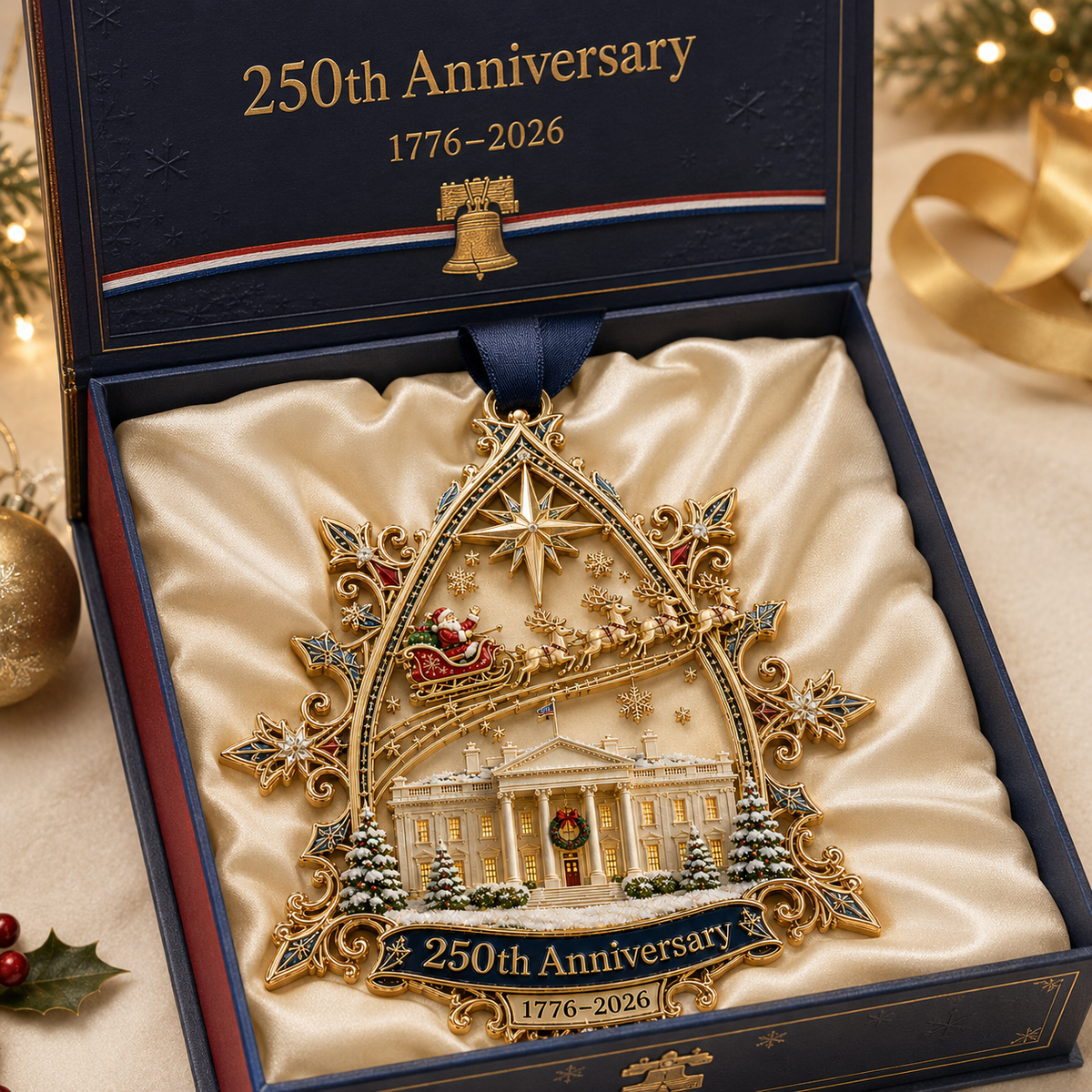 🎉🇺🇸 Limited Edition!🔥🔥250th Anniversary: Santa Flying Over the White House on a Snowy Night