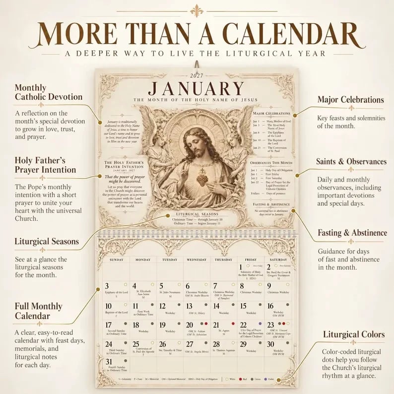 ✝️✨ 2027 Catholic Liturgical Wall Calendar – Gothic Sacred Art & Saints