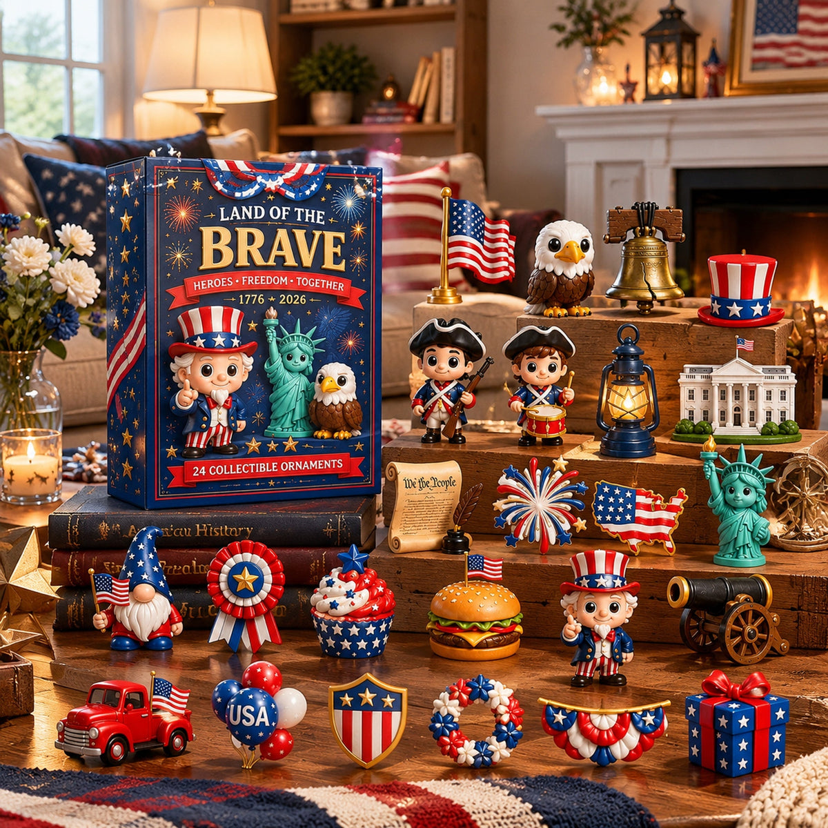 250 Years of American Spirit Ornaments Advent Calendar, 24Pcs Patriotic Hanging Decor Gift Box