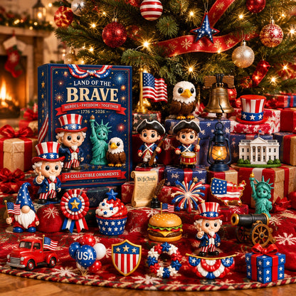 250 Years of American Spirit Ornaments Advent Calendar, 24Pcs Patriotic Hanging Decor Gift Box