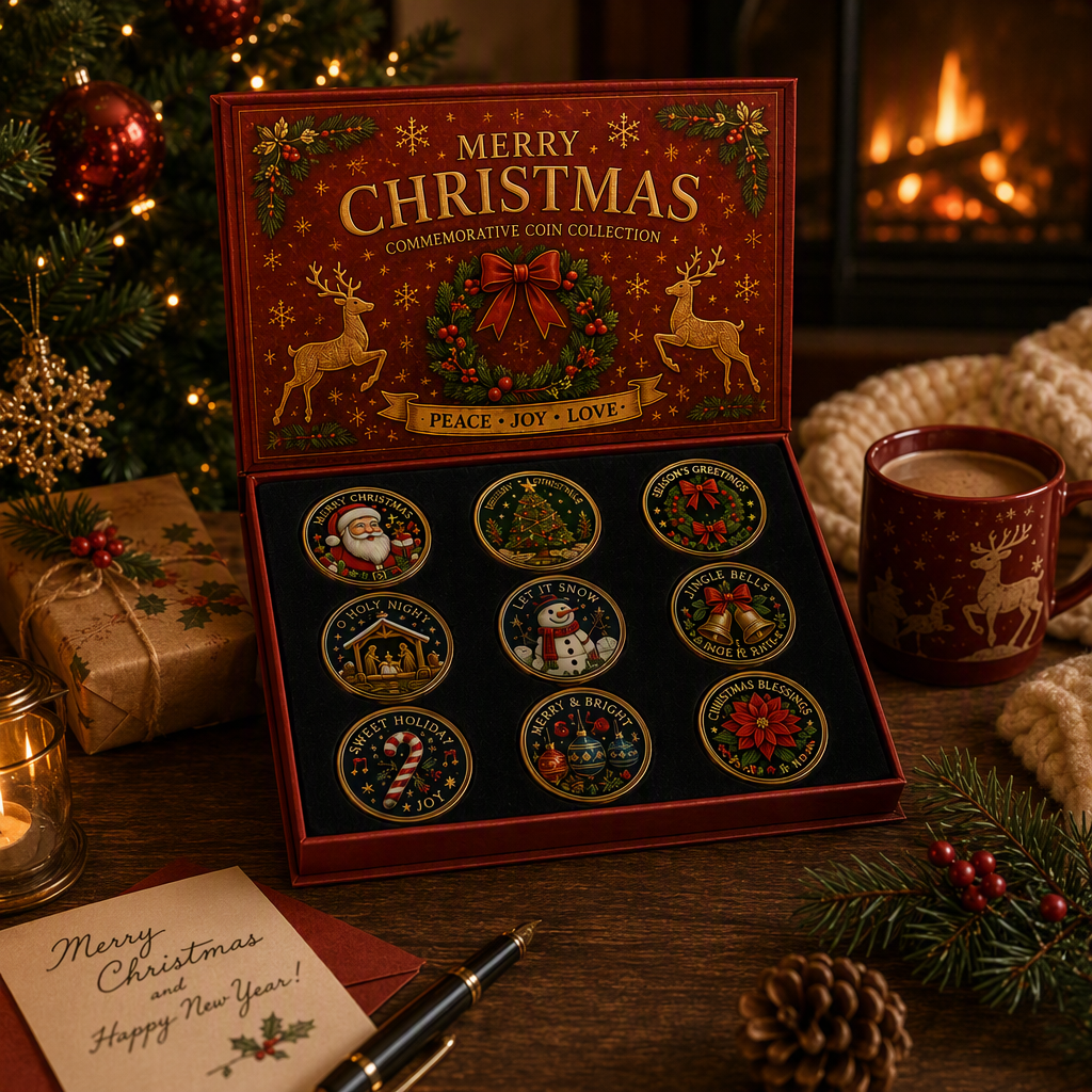 🎉🇺🇸 Limited Edition! 🔥 Only 250 Available! 🌟Christmas Commemorative Coin Collection (9-Coin Gift Set)