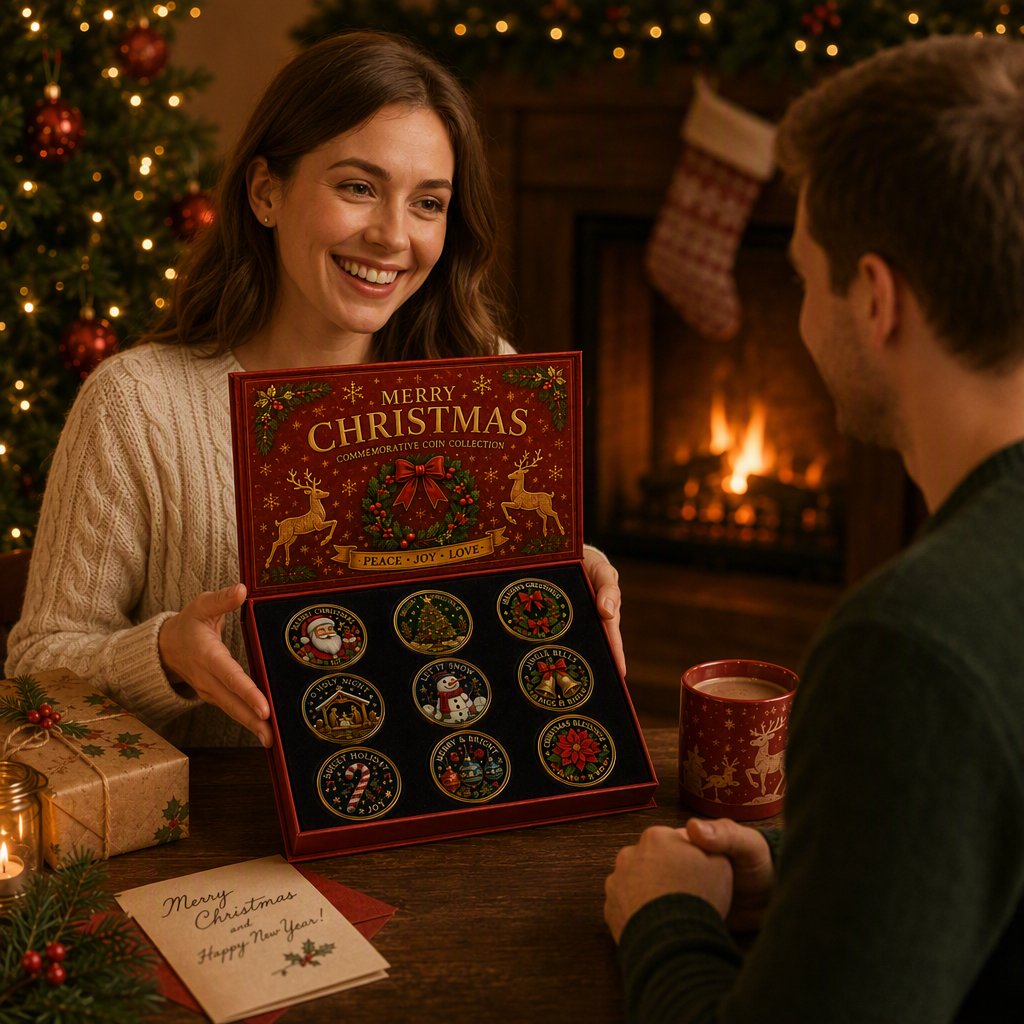 🎉🇺🇸 Limited Edition! 🔥 Only 250 Available! 🌟Christmas Commemorative Coin Collection (9-Coin Gift Set)