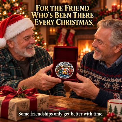 2026 Old Bastards Friendship Club Christmas Coin – Double-Sided Silver-Tone Keepsake for Lifelong Friends