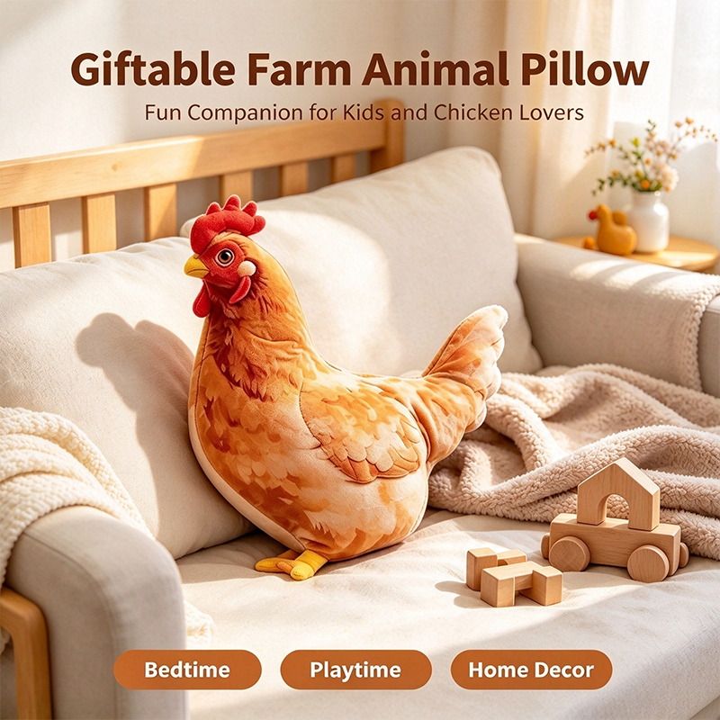 Chicken-Shaped Plush Pillow - Cute Hen Stuffed Animal, Realistic Look Home Decorative Cushion 🐔