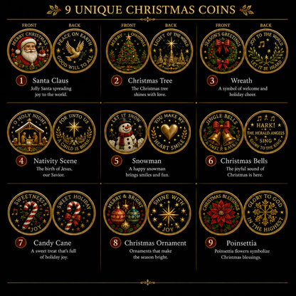 🎉🇺🇸 Limited Edition! 🔥 Only 250 Available! 🌟Christmas Commemorative Coin Collection (9-Coin Gift Set)