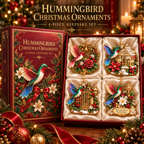 Hummingbird Christmas Ornaments – 4-Piece Keepsake Set