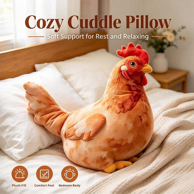Chicken-Shaped Plush Pillow - Cute Hen Stuffed Animal, Realistic Look Home Decorative Cushion 🐔