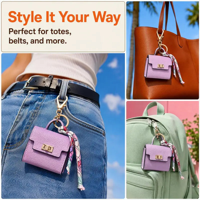 4pcs Mini Square Bag Pendant Keychain - High Quality Leather with Colorful Strap 🎒