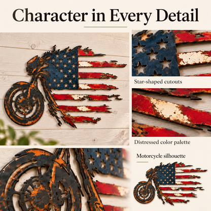 Patriotic Motorcycle American Flag Metal Wall Art
