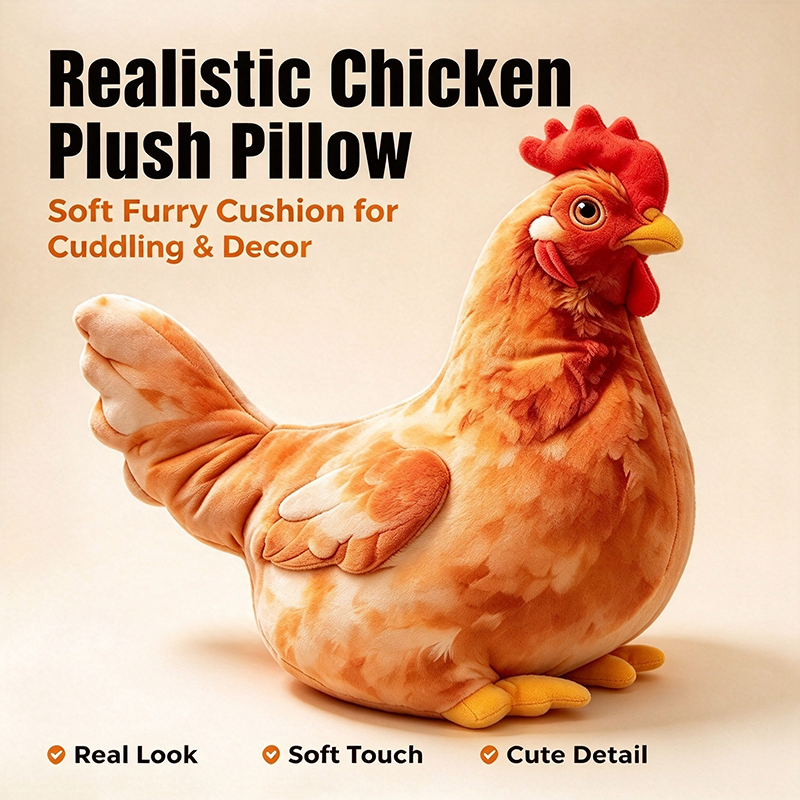 Chicken-Shaped Plush Pillow - Cute Hen Stuffed Animal, Realistic Look Home Decorative Cushion 🐔