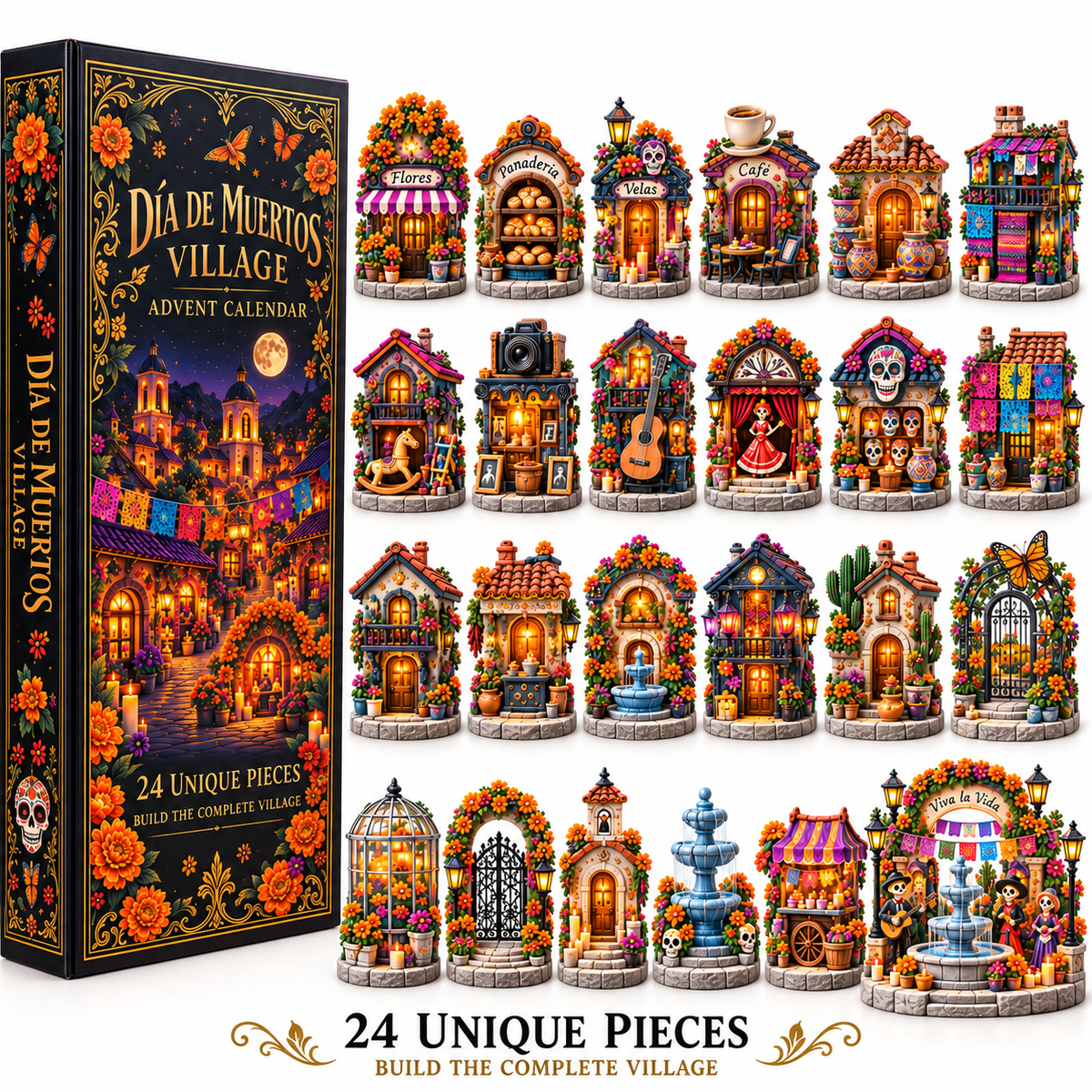 🎉🇺🇸 Limited Edition! 🔥 Only 250 Available! 🌟Día de Muertos Village Advent Calendar