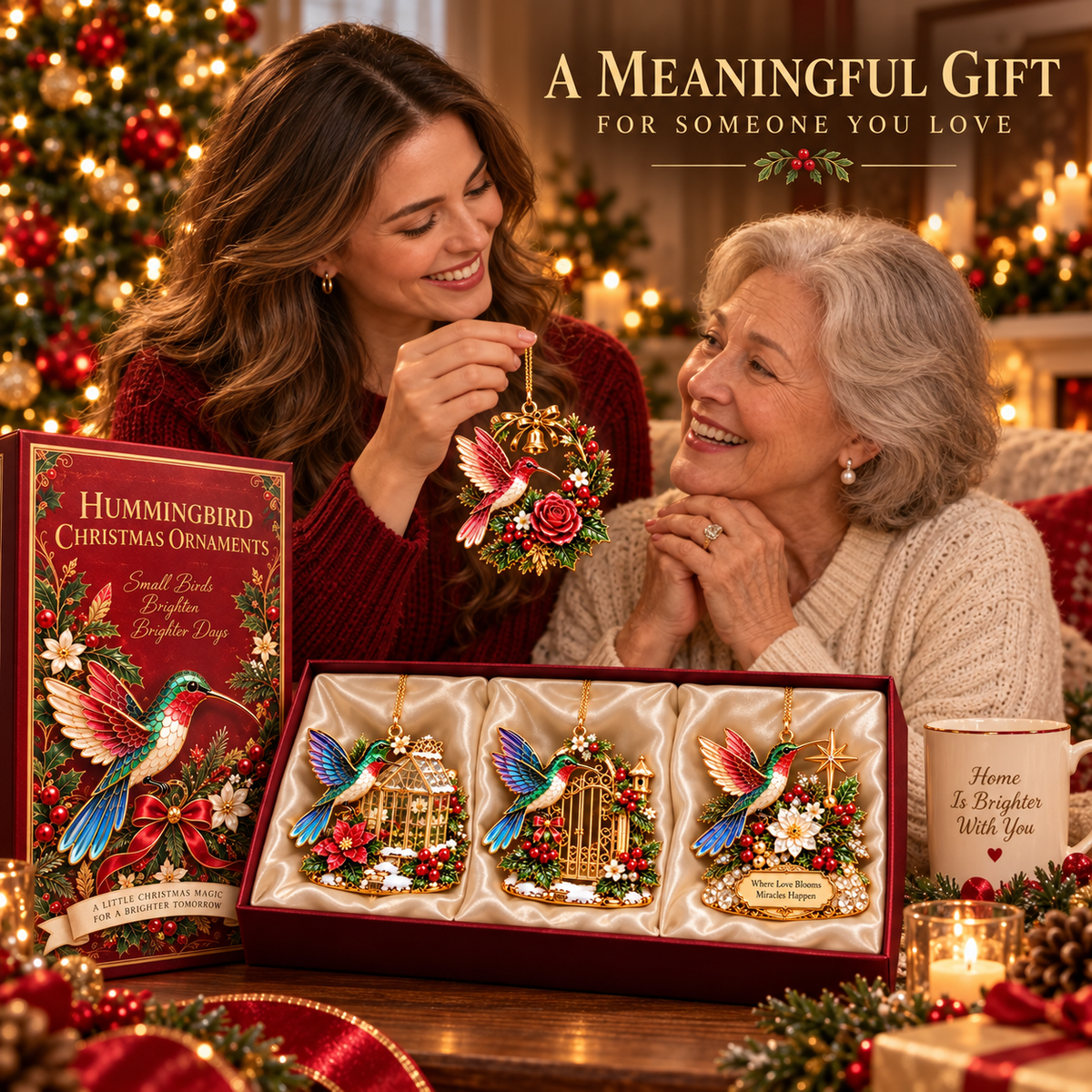 Hummingbird Christmas Ornaments – 4-Piece Keepsake Set