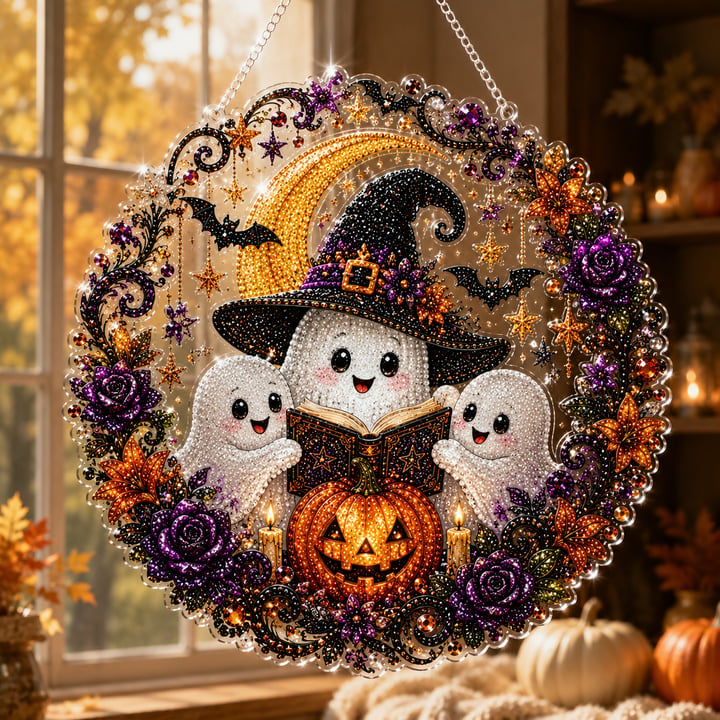 🔥🎃Halloween Black Cat Moon Diamond Art Hanging Ornament Kit