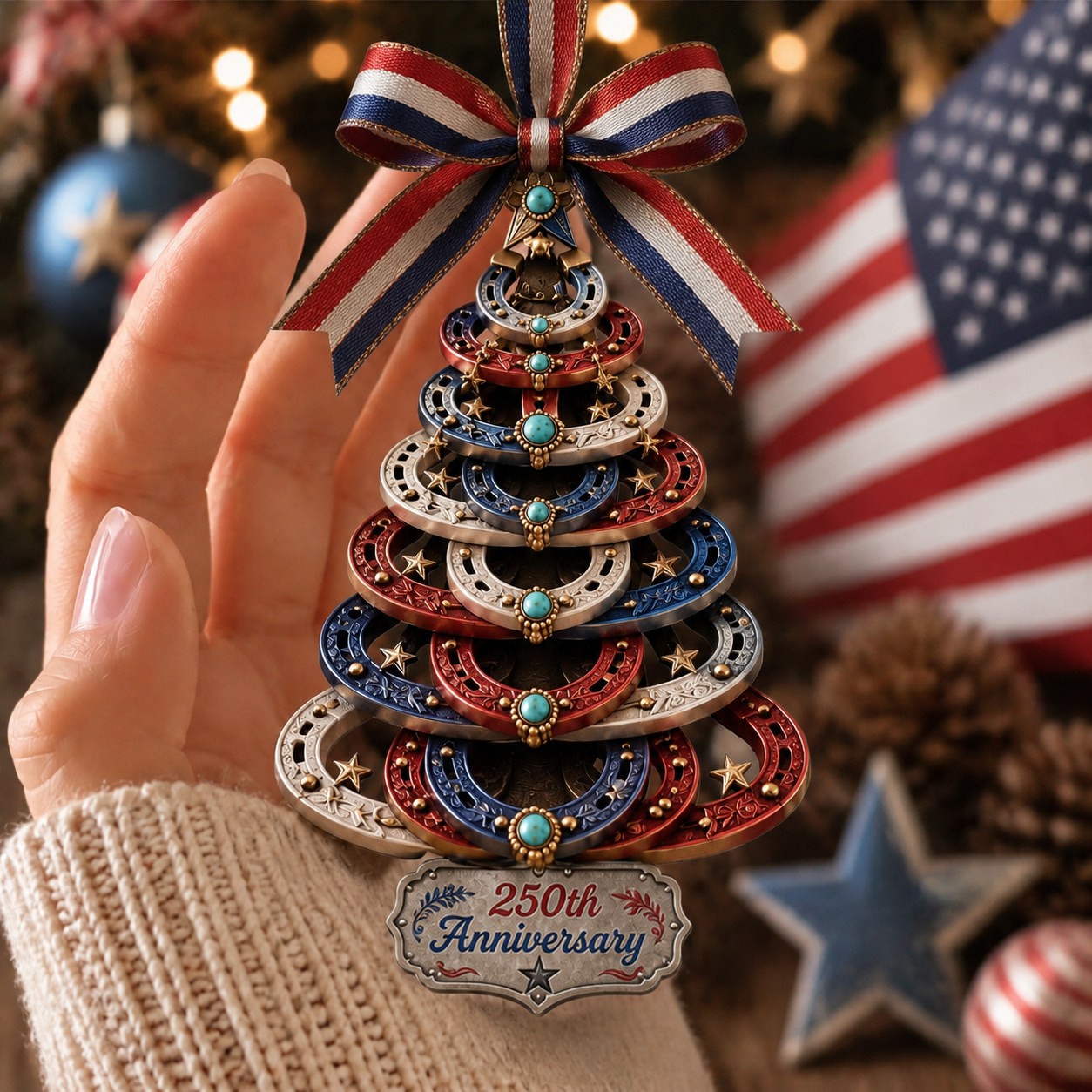 🇺🇸✨250th Anniversary Horseshoe Christmas Tree Ornament