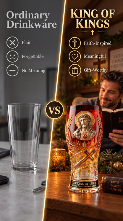 ❤️‍🔥Jesus Christ King of Kings Pint Glass – 16 oz Christian Faith Drinkware & Inspirational Gift