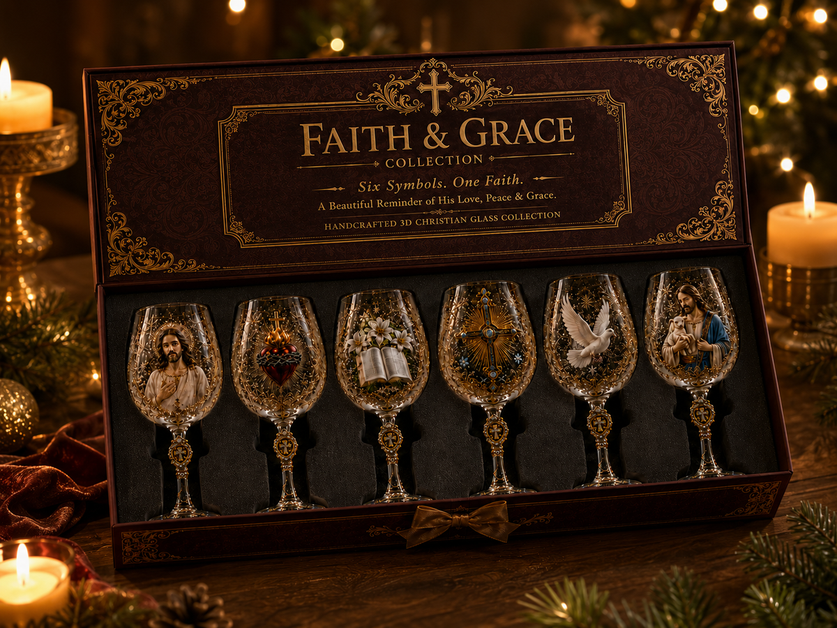 🎉🇺🇸 Limited Edition! 🔥 Only 100 sets available!  ✝️Faith & Grace 3D Christian Wine Glass Set – Meaningful Faith Gift✨🎁