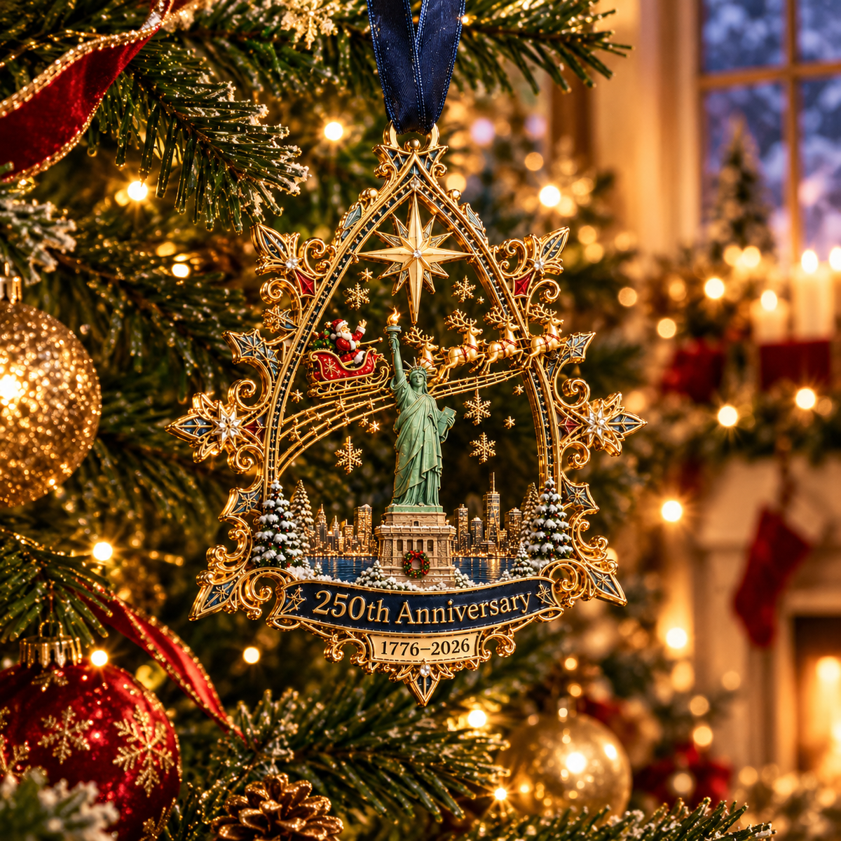 🎉🇺🇸 Limited Edition!🎄250th Anniversary Christmas Ornament 2026,Statue of Liberty & New York City Commemorative Ornament,
