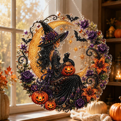 🔥🎃Halloween Black Cat Moon Diamond Art Hanging Ornament Kit