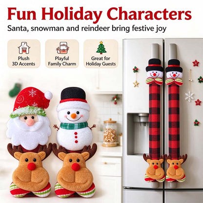 2/4/6PCS Plush Christmas Refrigerator Door Handle Covers - Red and Black Plaid Wraps🎄