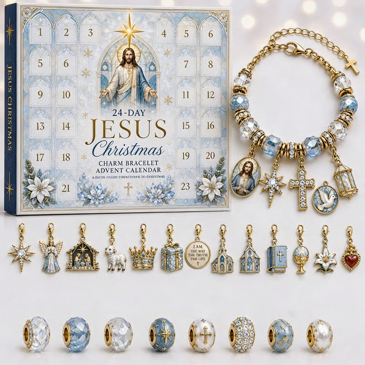 🎉🇺🇸 Limited Edition! 🔥🎄24-Day Christian Christmas Charm Bracelet Advent Calendar