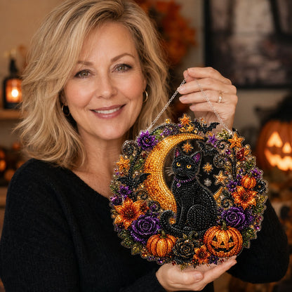 🔥🎃Halloween Black Cat Moon Diamond Art Hanging Ornament Kit