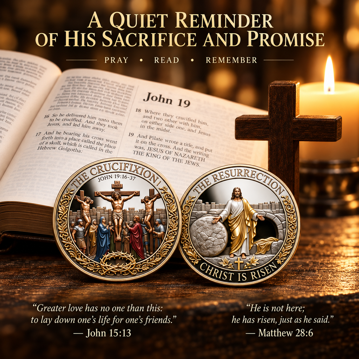 🎉🇺🇸 Limited Edition! 🔥Two Sides, One Promise – Crucifixion & Resurrection Commemorative Coin