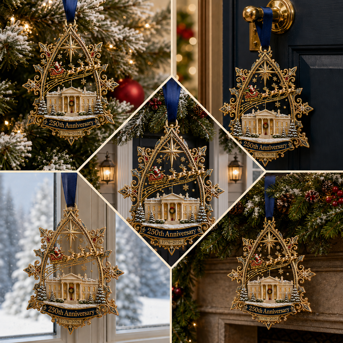 🎉🇺🇸 Limited Edition!🔥🔥250th Anniversary: Santa Flying Over the White House on a Snowy Night