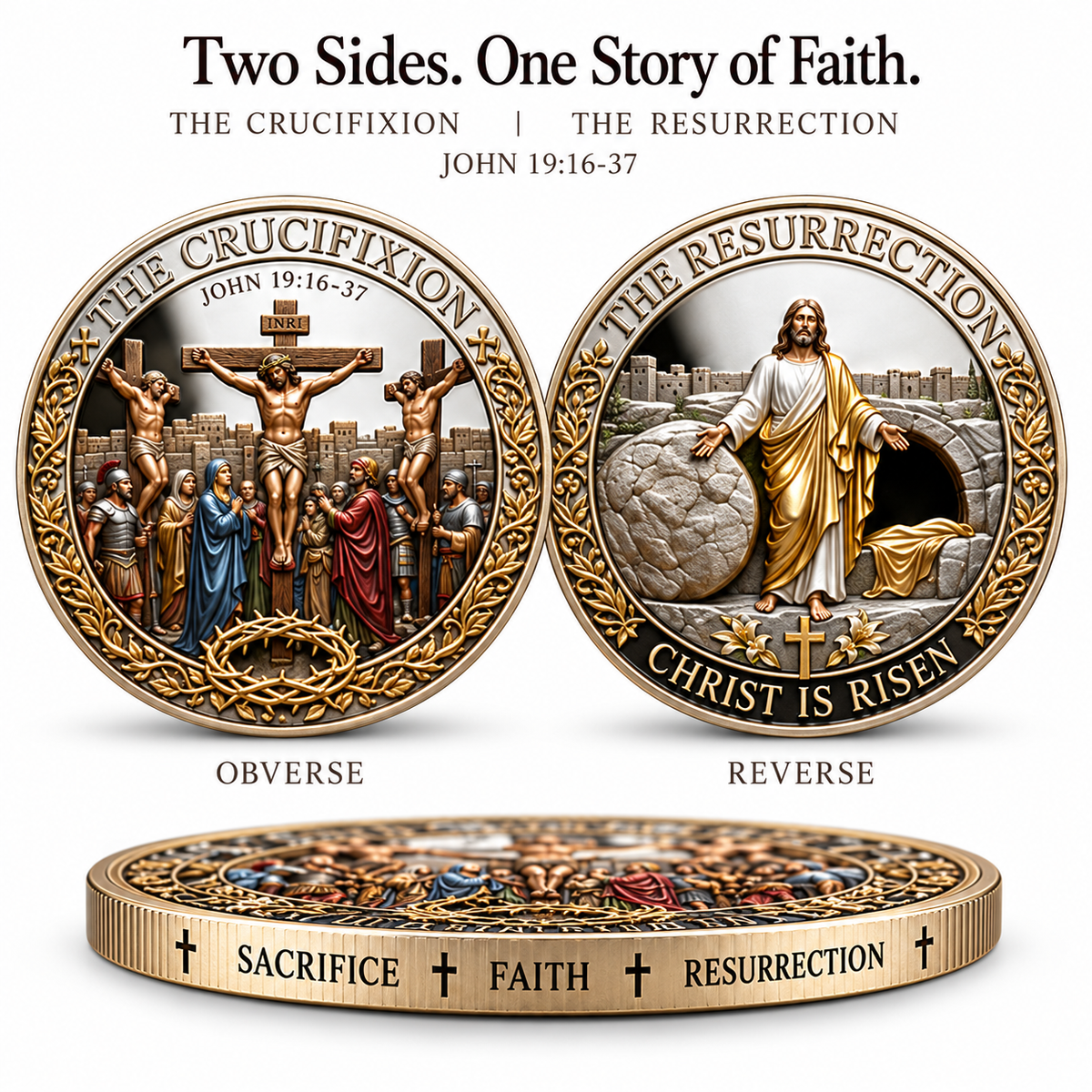 🎉🇺🇸 Limited Edition! 🔥Two Sides, One Promise – Crucifixion & Resurrection Commemorative Coin