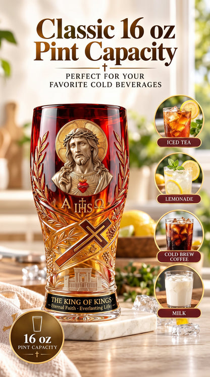❤️‍🔥Jesus Christ King of Kings Pint Glass – 16 oz Christian Faith Drinkware & Inspirational Gift