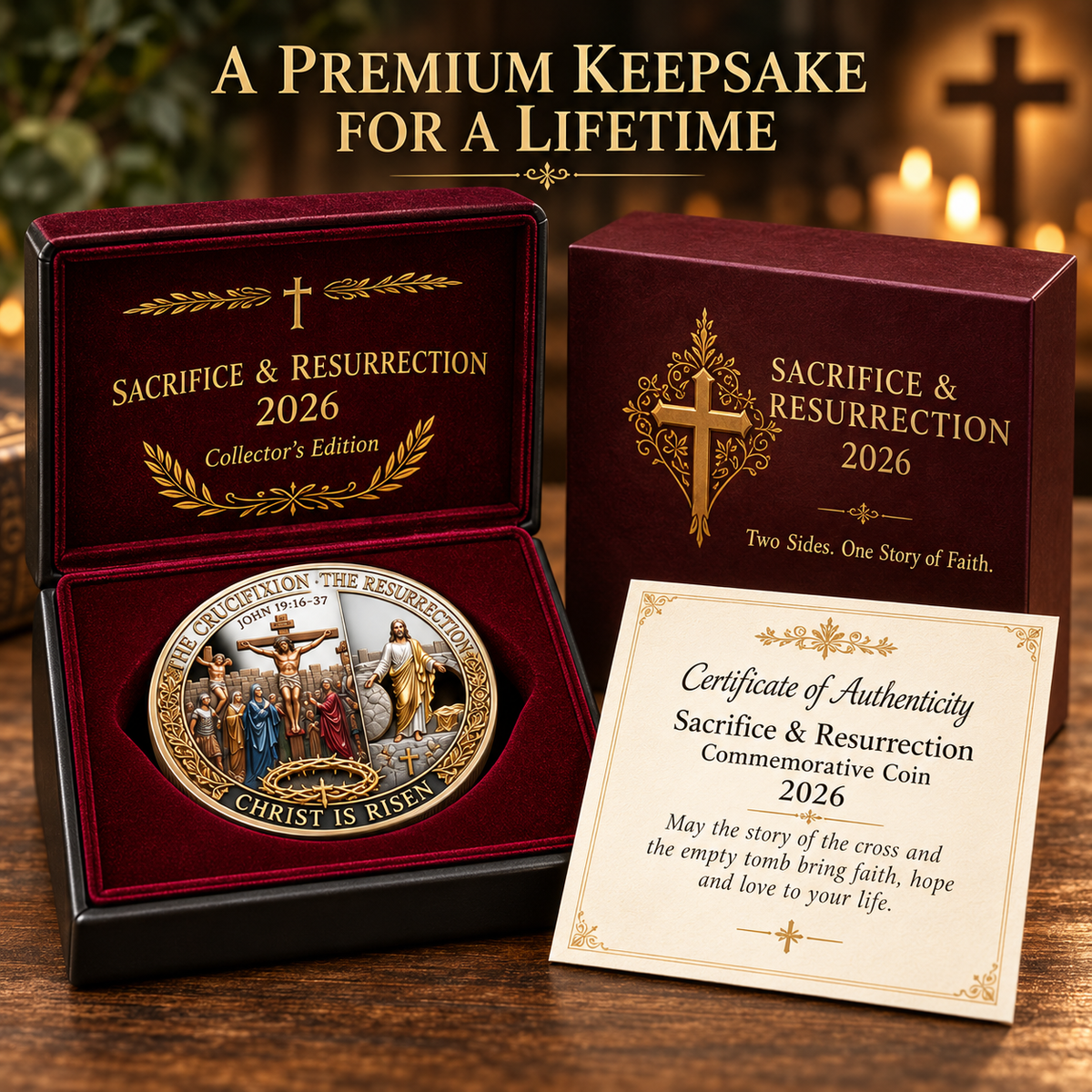 🎉🇺🇸 Limited Edition! 🔥Two Sides, One Promise – Crucifixion & Resurrection Commemorative Coin
