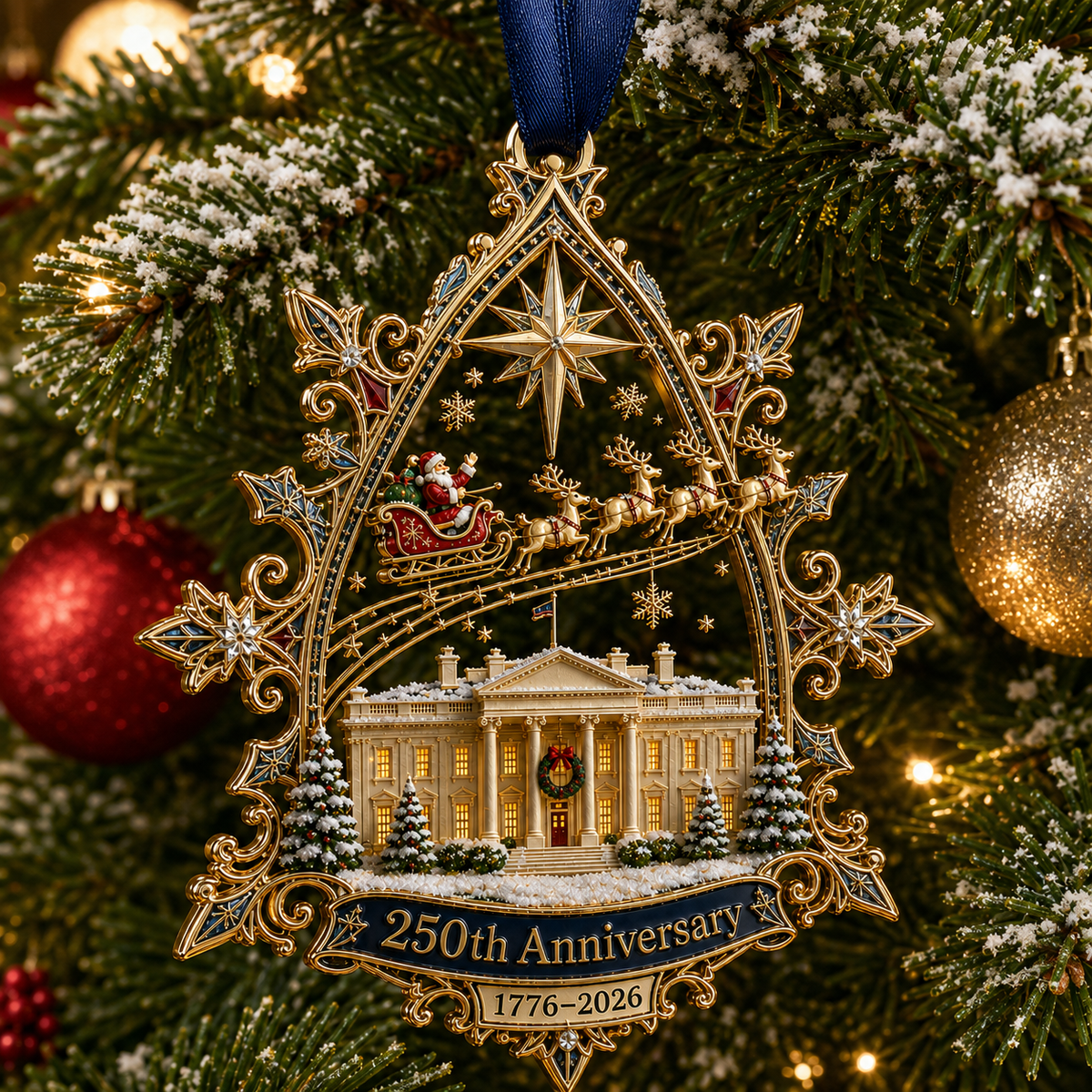 🎉🇺🇸 Limited Edition!🔥🔥250th Anniversary: Santa Flying Over the White House on a Snowy Night