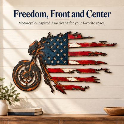 Patriotic Motorcycle American Flag Metal Wall Art