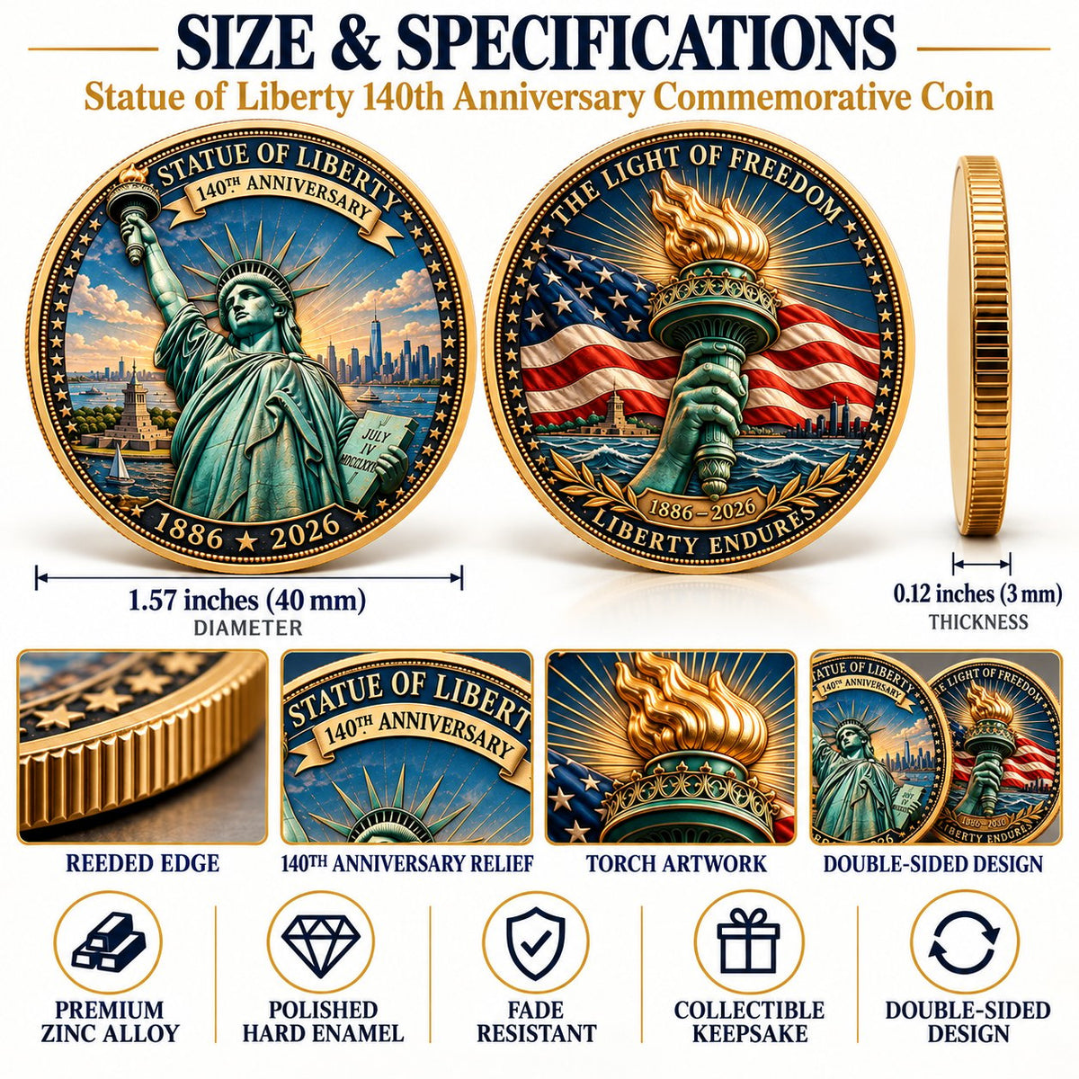 🗽 Statue of Liberty 140th Anniversary Commemorative Coin | 1886–2026 American Heritage Keepsake 🇺🇸