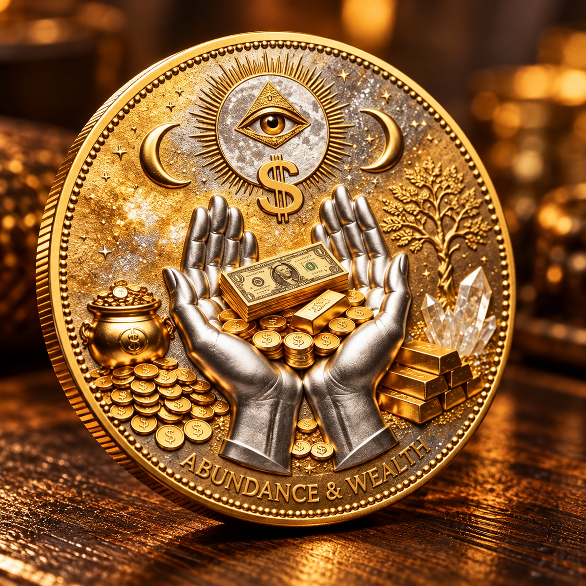 🏆🇺🇸 Limited Edition! 💰3D Wealth Coin – Gold-Tone Prosperity Symbol with Double-Sided Relief
