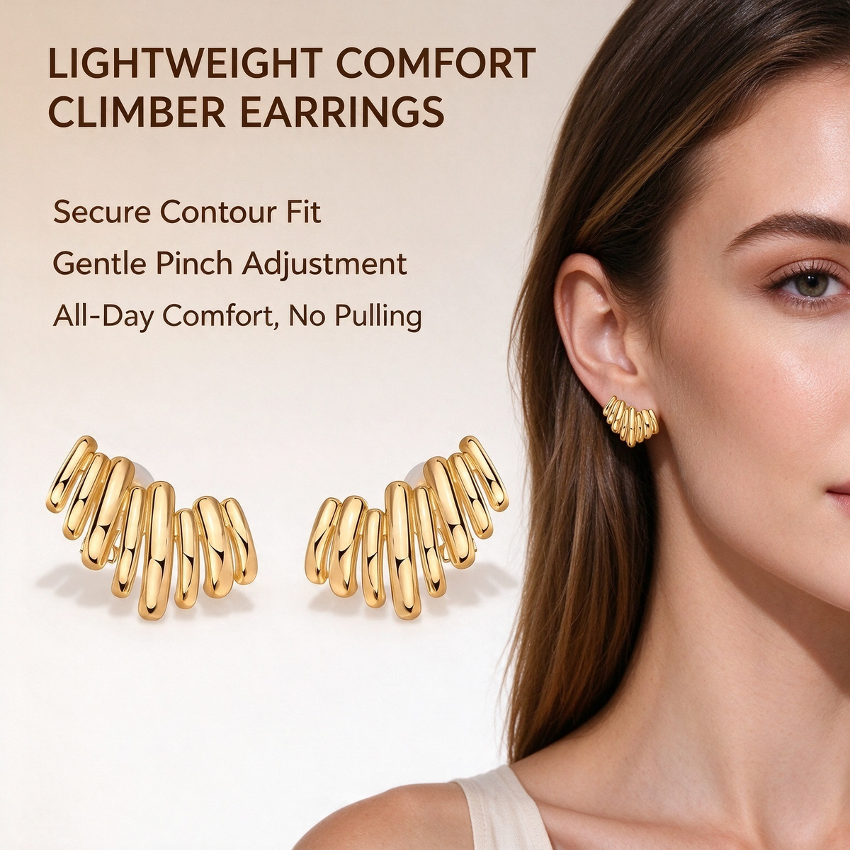14K Gold Plated Statement Climber Stud Earrings for Women ✨💎