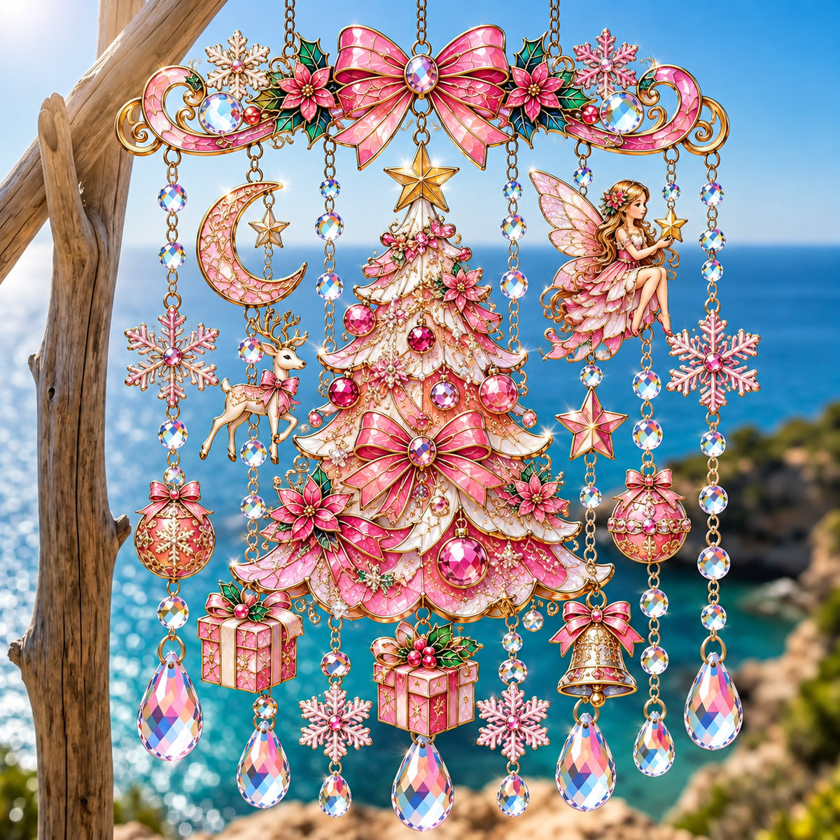Pink Christmas Wind Chime – Whimsical Holiday Hanging Decor 🎀🎄✨