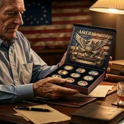 🎉🇺🇸 Limited Edition! 🔥🎁9PCS USA 250th Anniversary Commemorative Coin Gift Set