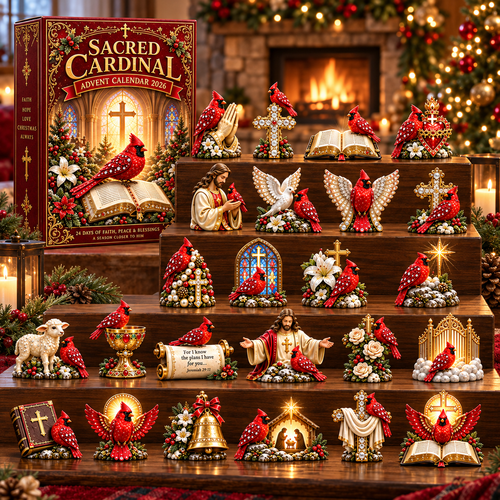 🎉🇺🇸 Limited Edition! 🔥 Sacred Cardinal Advent Calendar 2026 – 24 Christian Keepsake Figurines of Faith, Hope & Christmas Blessings