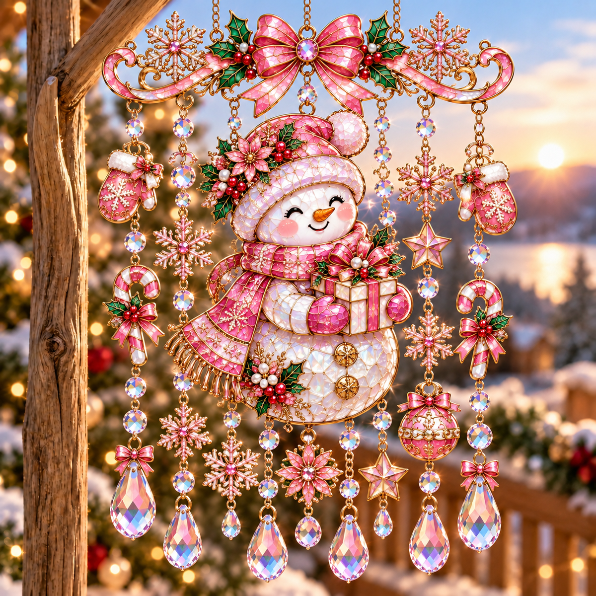 Pink Christmas Wind Chime – Whimsical Holiday Hanging Decor 🎀🎄✨