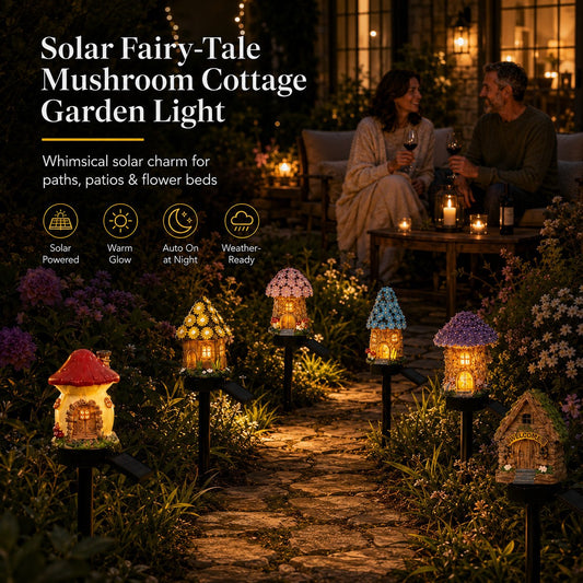🍄Solar Fairy Tale Mushroom Cottage Garden Light – Whimsical Warm Glow for Paths, Patios & Flower Beds🌙