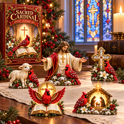 🎉🇺🇸 Limited Edition! 🔥 Sacred Cardinal Advent Calendar 2026 – 24 Christian Keepsake Figurines of Faith, Hope & Christmas Blessings