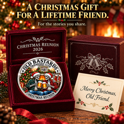 2026 Old Bastards Friendship Club Christmas Coin – Double-Sided Silver-Tone Keepsake for Lifelong Friends