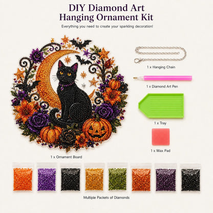 🔥🎃Halloween Black Cat Moon Diamond Art Hanging Ornament Kit