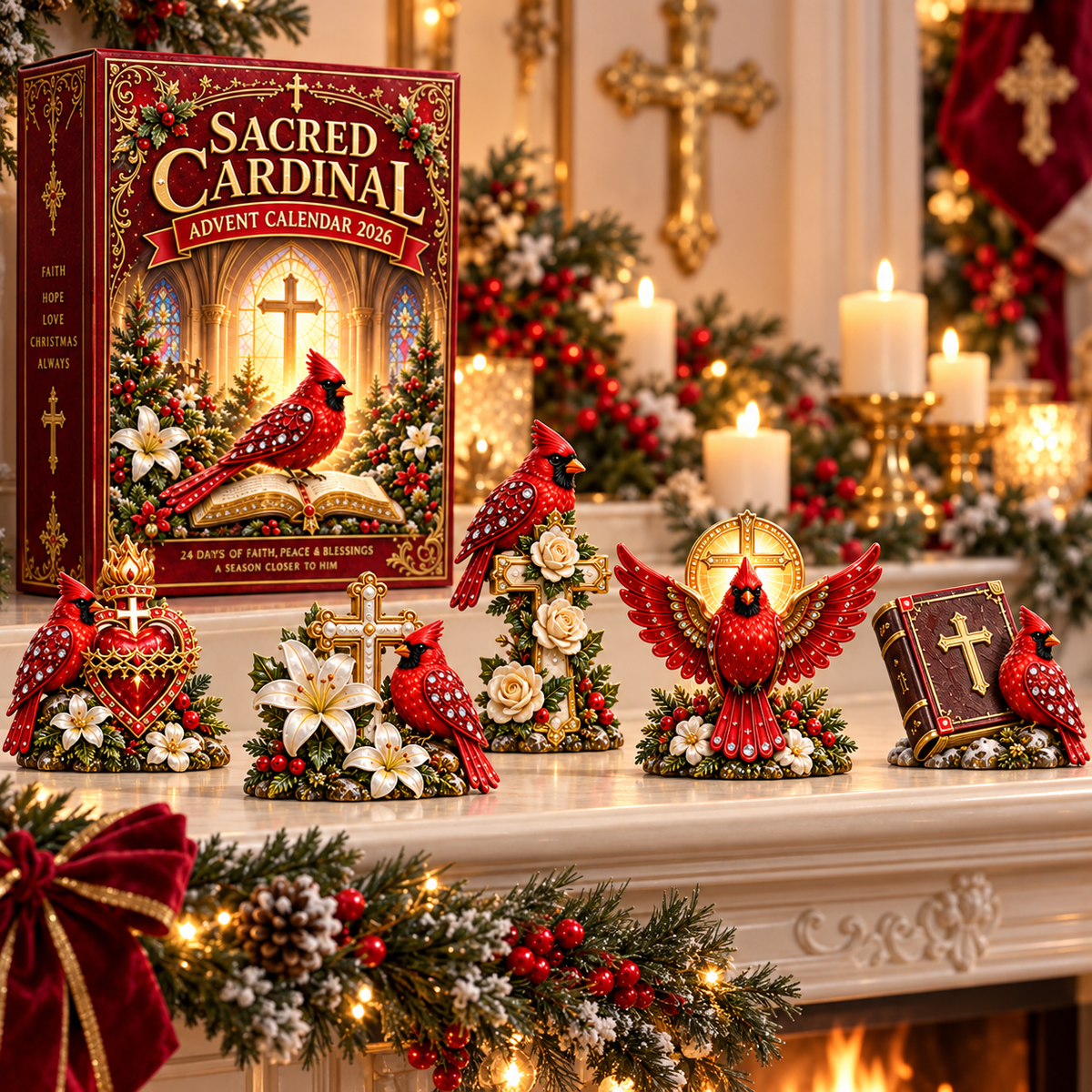 🎉🇺🇸 Limited Edition! 🔥 Sacred Cardinal Advent Calendar 2026 – 24 Christian Keepsake Figurines of Faith, Hope & Christmas Blessings